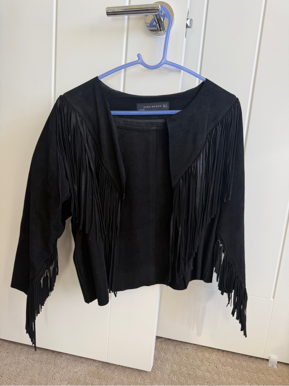Zara Black Suede Fringe Open Jacket